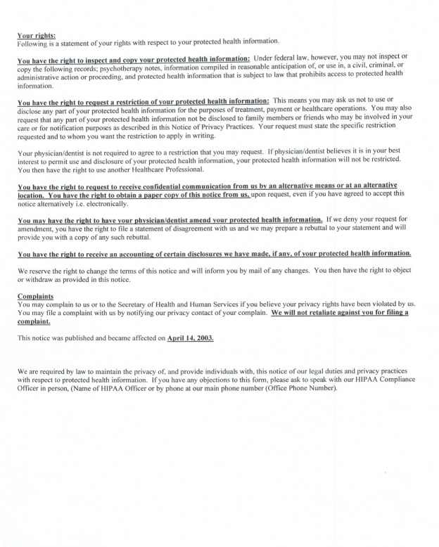 HIPPA Patient Privacy Notice at Cary Family Dental